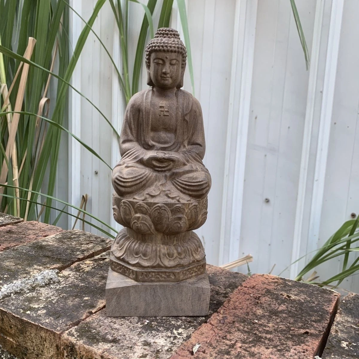 5" Natural Agarwood Chinese Hand Carving Buddha Rulaifo Blessing Statue Ornament