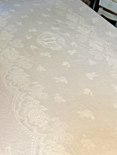 Nappe ancienne en coton damassé chiffrée TT 290 cm x 160 cm réf A32