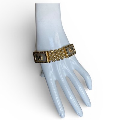 Vintage Elephant Motif Panel Bracelet Gold Tone Panther Link Chain 7.5 