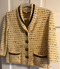 Vintage St. John Collection Marie Gray yellow Textured Knit Blazer Size 2