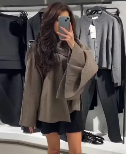 ZARA NEW WOMAN FW24 BNWT SHORT CAPE COAT BROWN TAUPE SIZE S/M REF:2756/107 - Picture 7 of 14