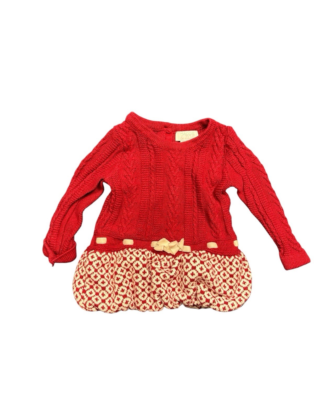 Maggie & Zoe Baby Girls Red Cable Knit Sweater Dress Holiday Christmas 12M