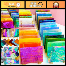 36 Sheets Iridescent Stained Glass Variety Pack, 6x4" DIY Mosaic Tiles for Craft