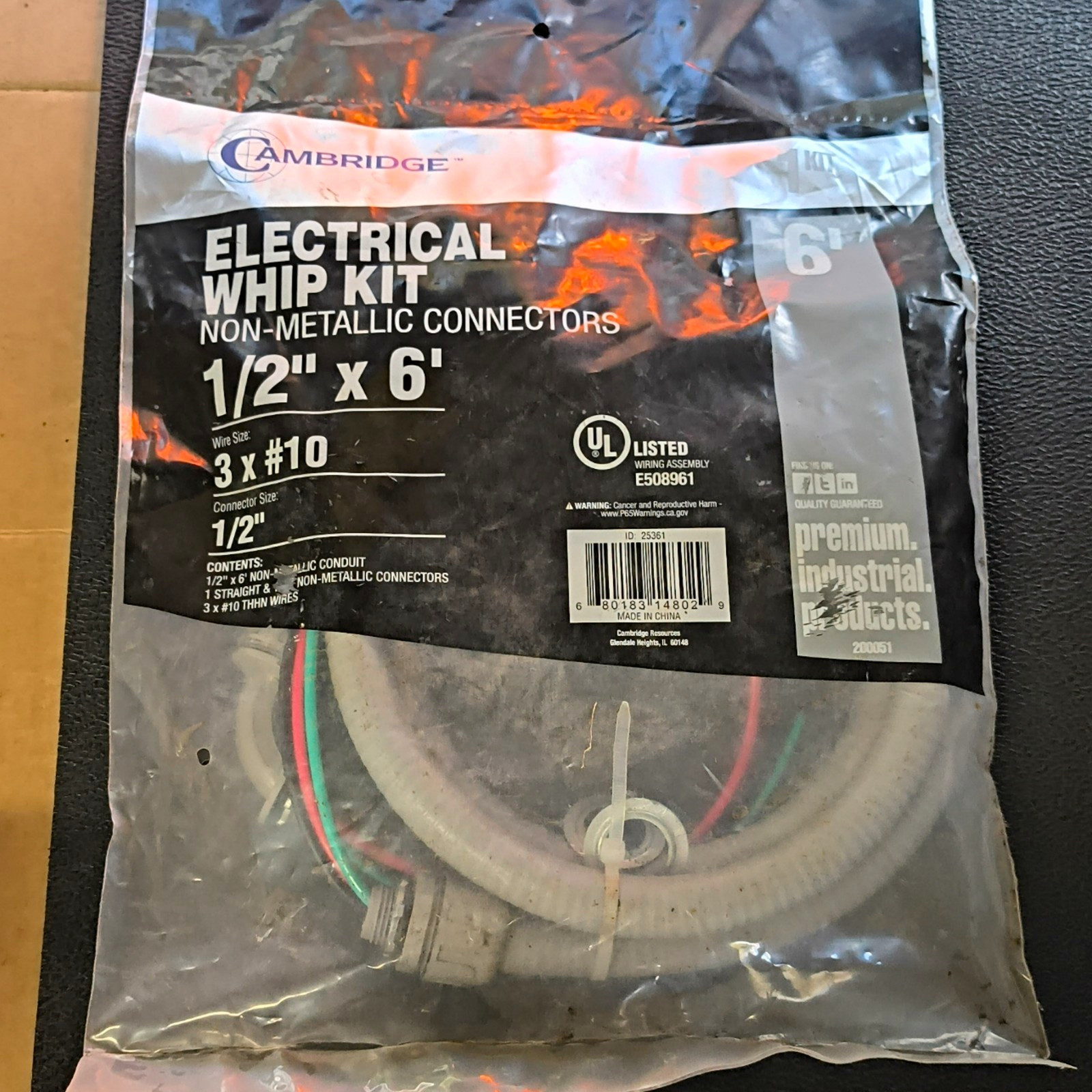 Cambridge Liquid-Tight Flexible Nonmetallic Whip Kit 1/2in x 6ft 10 AWG Gray
