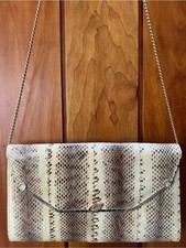 VTG Esteve Genuine Python Snakeskin Envelope Clutch Shoulder Bag Gold Chain 80 s