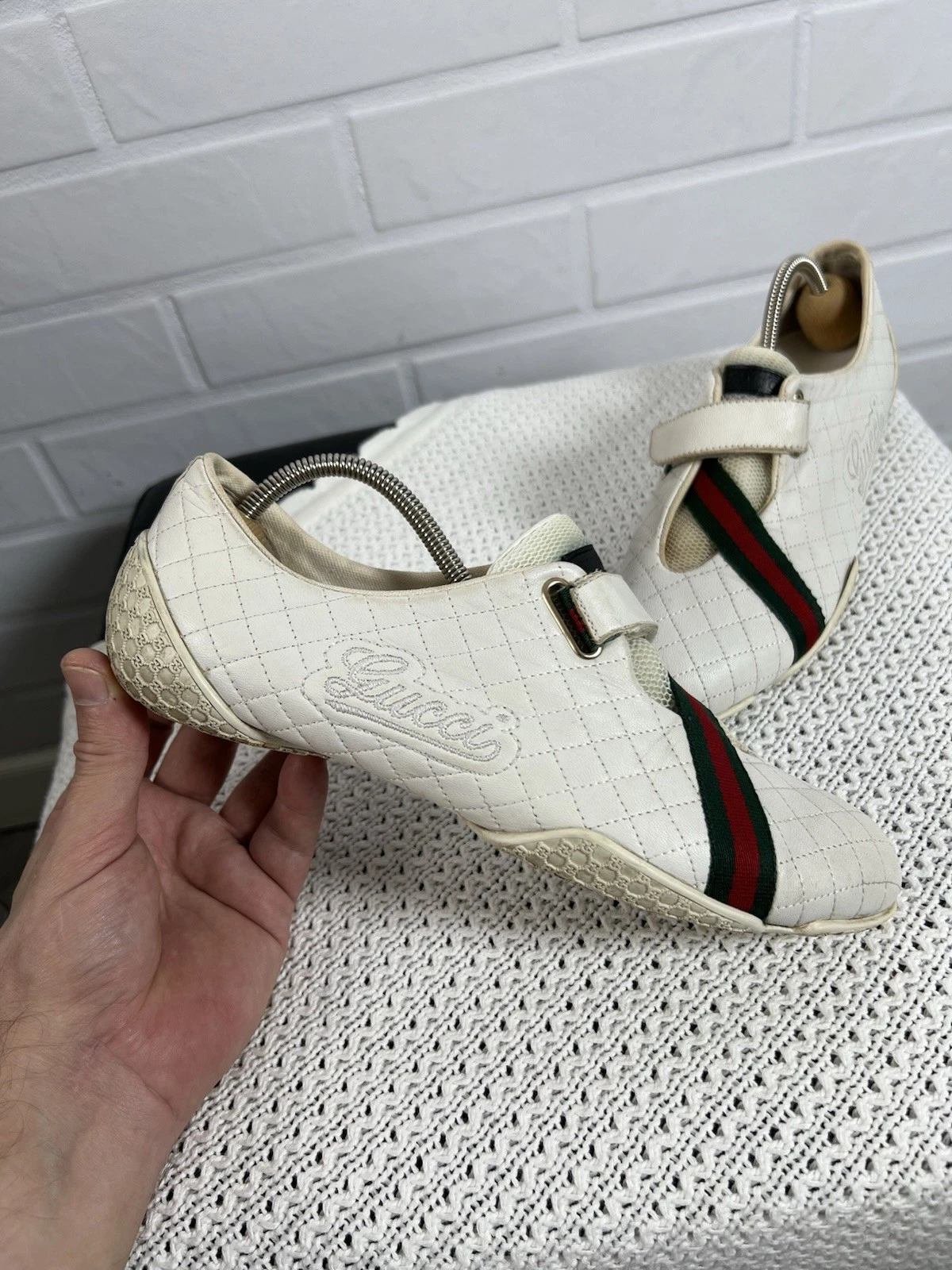 Baskets femme Gucci cuir blanc taille 37 modèle 190783 Made In Italy