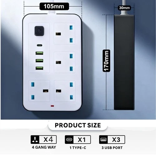Extension Lead 4 Gang Way Plug Sockets 2/3/5M Cable Electric Mains Power UK Plug - Picture 3 of 28