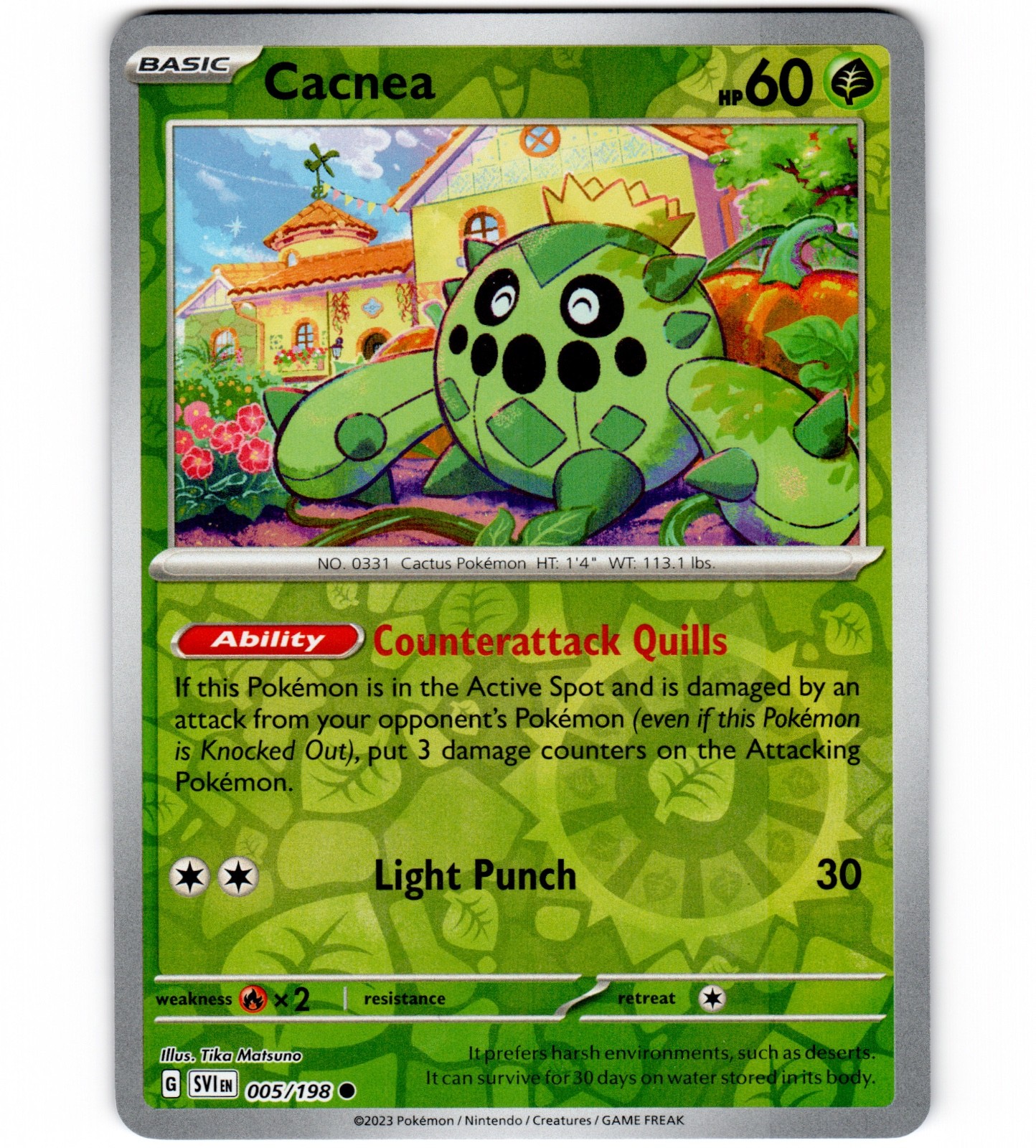 Cacnea 005/198 SV01: Scarlet & Violet Base Set Reverse Holo Common Pokemon TCG