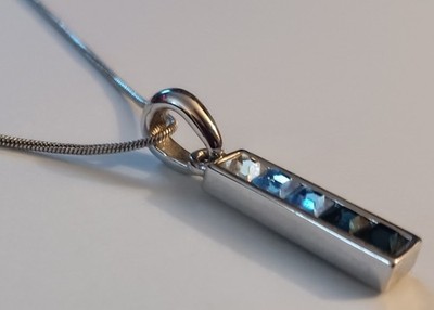 Watercolors Blue Gradient Gems Square Crystal Stones Silver Pendant Necklace