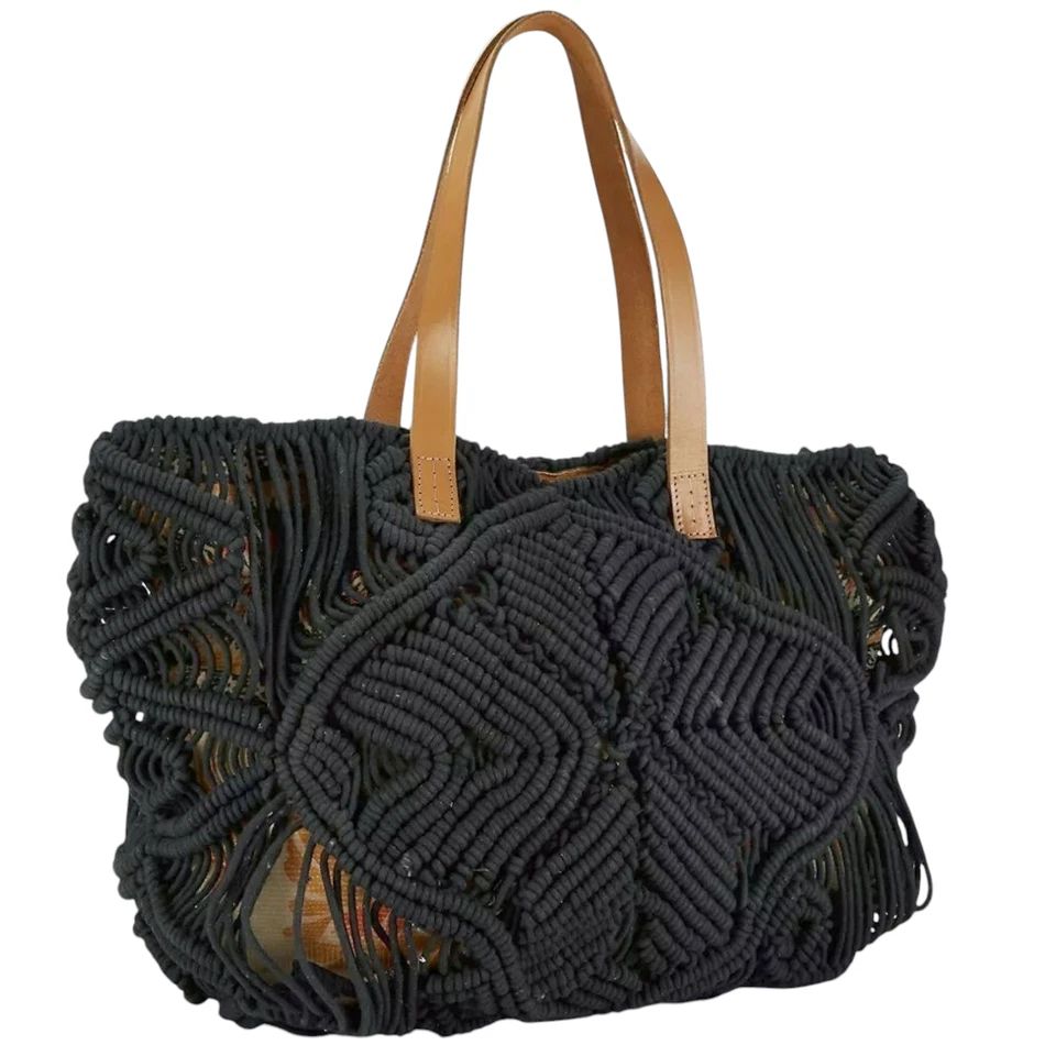STAR MELA Marga macrame tote oversized cotton shoulder bag navy boho purse NEW - Image 2 of 4