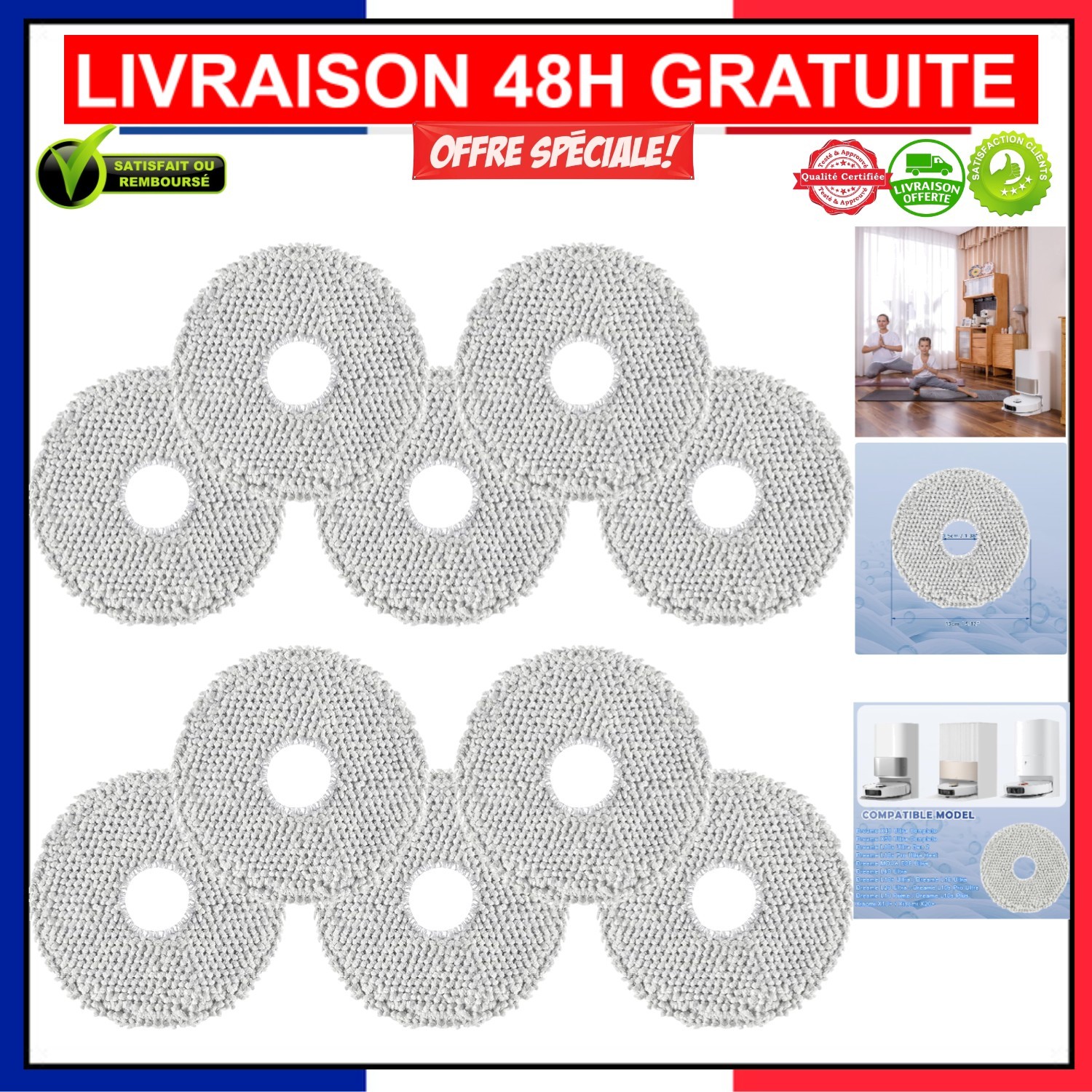 Serpillères Dreame L10 L20 en Microfibre Haute Densité à Forte Absorption Lot de 10