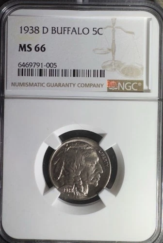 1938 D Buffalo Nickel 5C NGC Certified MS-66 Piece Of US History