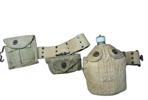 WW2 US Army Military M1910 Canteen Set w/ Belt + Field Gear, Canteen