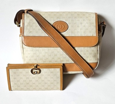 Vintage Gucci Crossbody Bag Monogram Micro Guccissima GG Tan Leather & Wallet