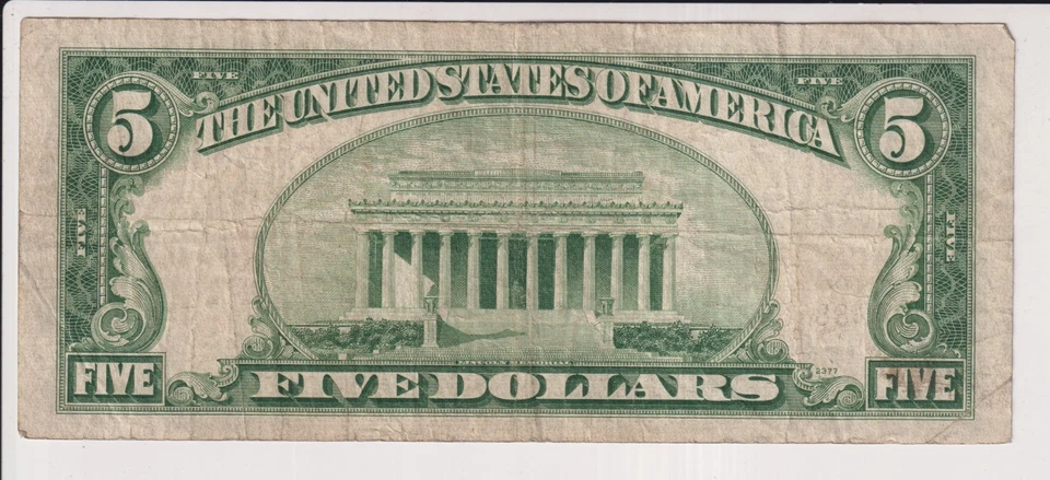 FIVE DOLLAR UNITED STATES NOTE UNITED STATES OF AMERICA SERIES 1953 A $5 BILL - Image 2 of 2