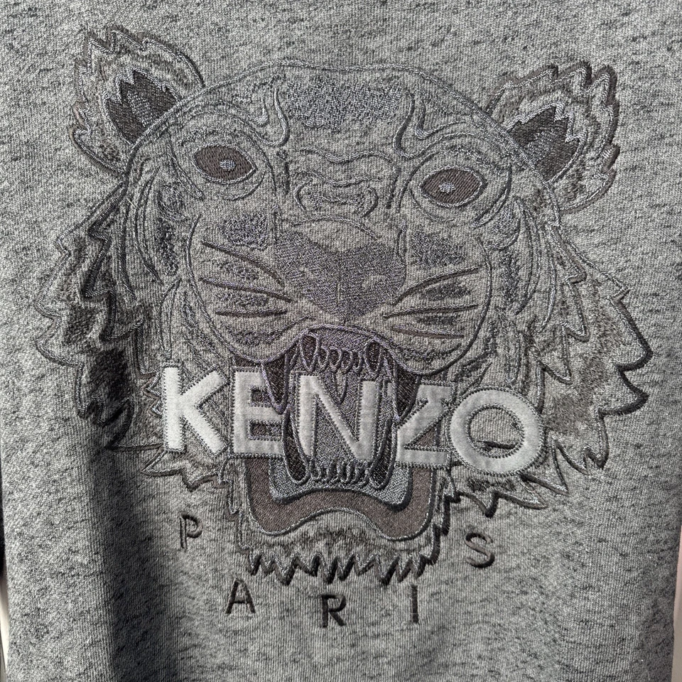 Sudadera Kenzo Paris Tigre Gris Melange Algodón Bordado Pullover Talla S Foto 2 de 4