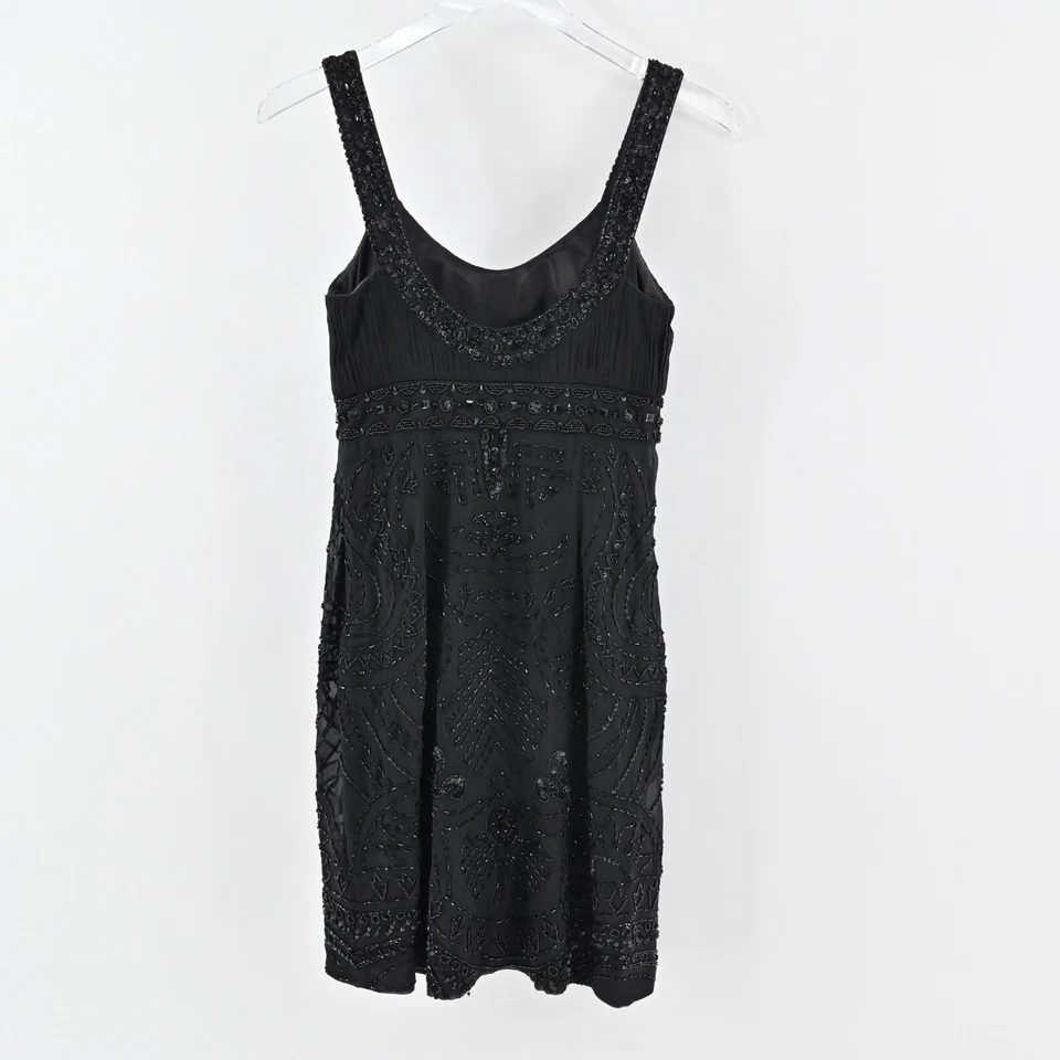 Vestido Babydoll De Colección Y2k SUE WONG Talla 2 Negro Seda Lentejuelas Cuentas Cintura Imperio Foto 3 de 4