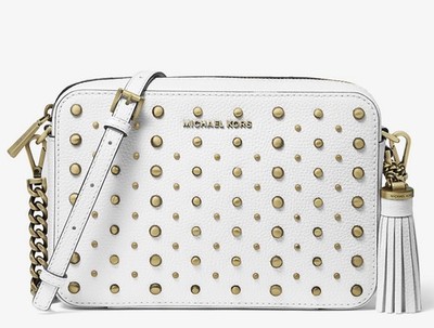 Michael Kors Ginny Medium Studded Pebbled Leather Crossbody Bag