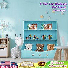 3 Tier Low Bookcase Display Shelving Storage Shelves PVC Board Unit Stand USA