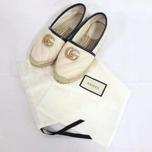 Auth GUCCI chaussures espadrilles femme cuir GG Marmont pointure 34,5 US4,5 blanc