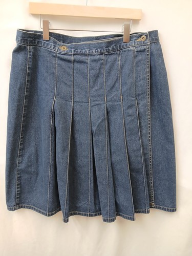 Vtg Liz Wear By Liz Claiborne Denim Knee Length Skirt Pleated Front Size 14