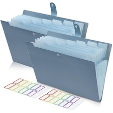 2Pack Accordion File Organizer Expanding File Folder with 8 Pockets, Bulk Let...