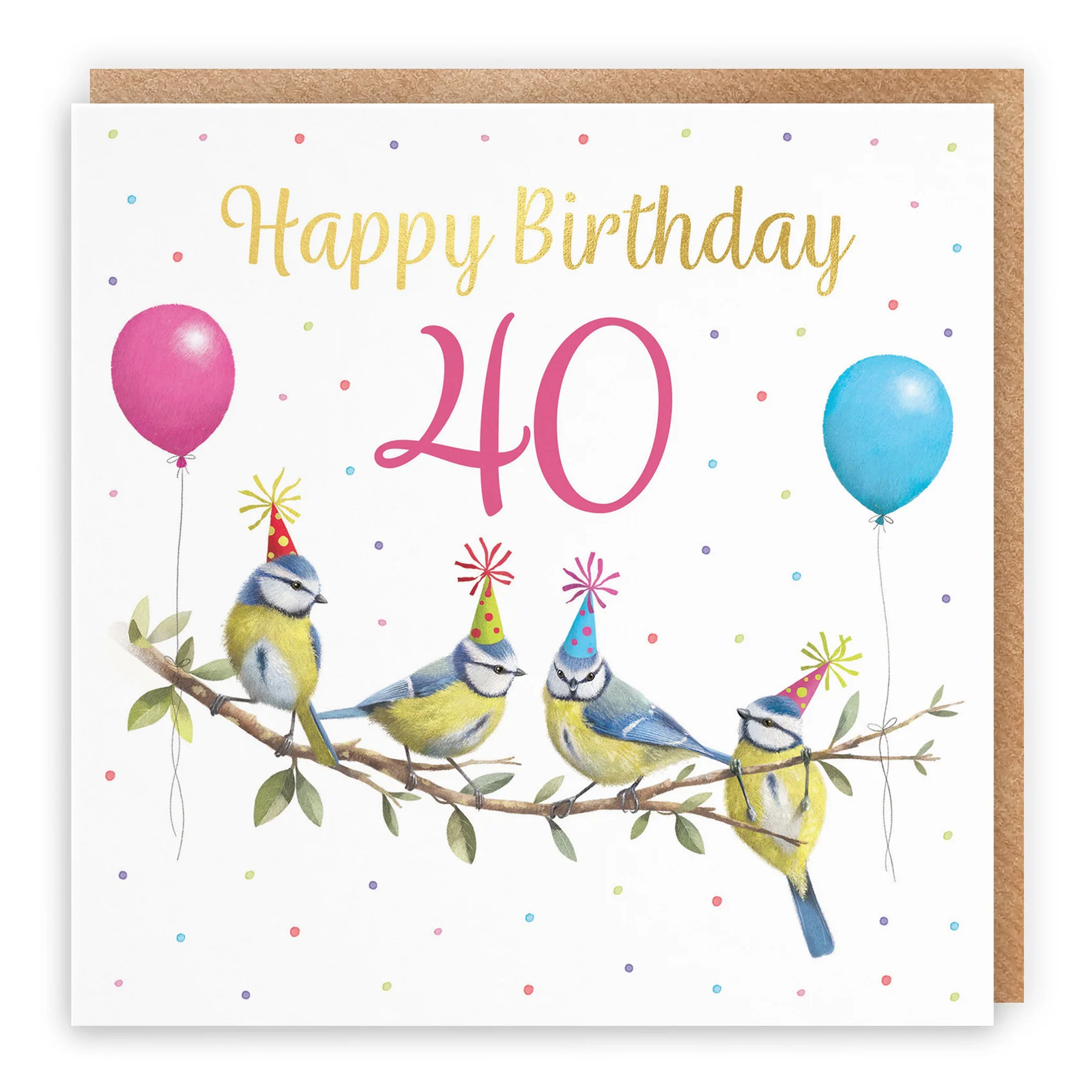 40th Blue Tits Birthday Card Gold Foil Milo's Gallery