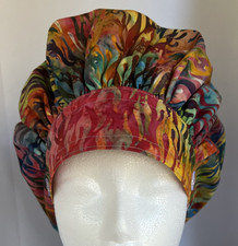 MultiColor Flame SATIN LINED Bouffant Scrub Nurse Cap with 4 Buttons Adjustable