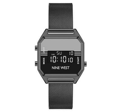 Nine West Damenuhr NW/2657BKBK DIGITAL Metall silber ALARM Licht UVP:49,-  NEU