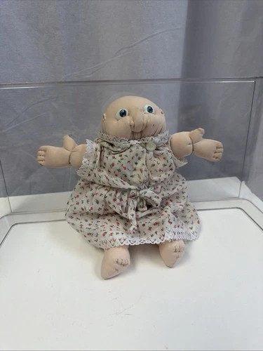 VTG Handmade Tiny Soft Sculpture Cabbage Patch Style Doll Bald Blue Eyes