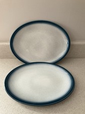 Wedgwood Blue Pacific oval dinner 12” plate Set Of 2 Vintage Ex Condition
