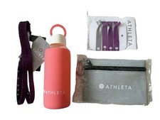 NWT Athleta 4 Pc Gift Set: Glass water bottle Hair Ties Zippered Pouch Headband