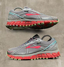 Brooks Men  s Gray/Red/Green Low Top Lace Up Athletic Sneakers Rubber Outsole