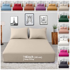 16" Deep Pocket Elastic Fitted Sheet King Size Easy Care Washable Bed Sheets