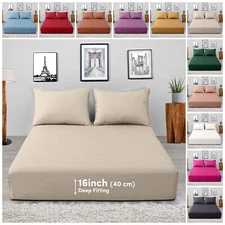 16" Deep Pocket Elastic Fitted Sheet King Size Easy Care Washable Bed Sheets