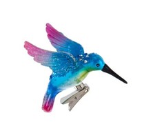 Kurt Adler Noble Gems Glass Hummingbird Clip-On Christmas Ornament--Blue