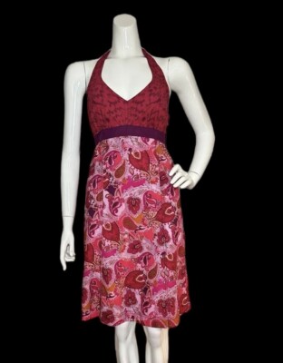 Athleta Pack Everywhere Halter Dress in Grenadine Pink Paisley Built-in Bra  Sz 4 | eBay