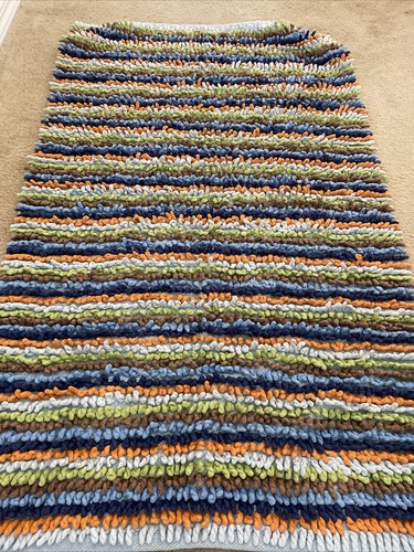Circo Striped Shag Rug in Blue, Orange, Green and Brown 48x30 Area Rug - Picture 5 of 7
