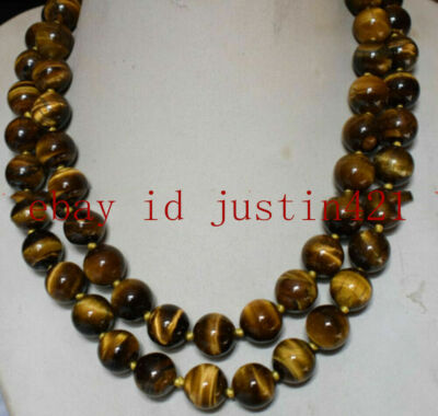 Natural 8/10/12/14mm Yellow Roar Tiger's Eye Gemstone Beads Necklace 36'' AAA+