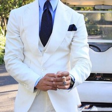 White Business Men Suits Jacket Pants Single Breasted Tuxedo Slim Fit Peak Lapel