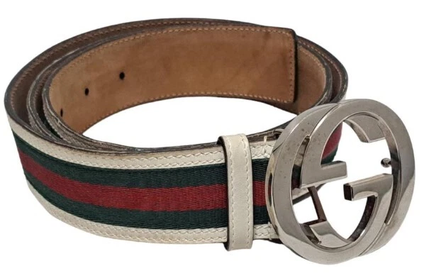 GUCCI authentique sherry imbriqué cuir ceinture G blancx vert rouge taille 105/42