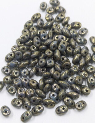 Vintage Glass Beads Czech Metallic Blue Turquoise Bronze Picasso Super Duo C42-6