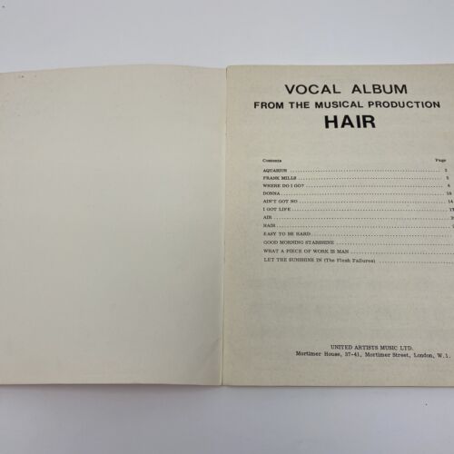 Vintage Sheet Music Hair Vocal Album Musical London West End Production - Picture 2 of 7