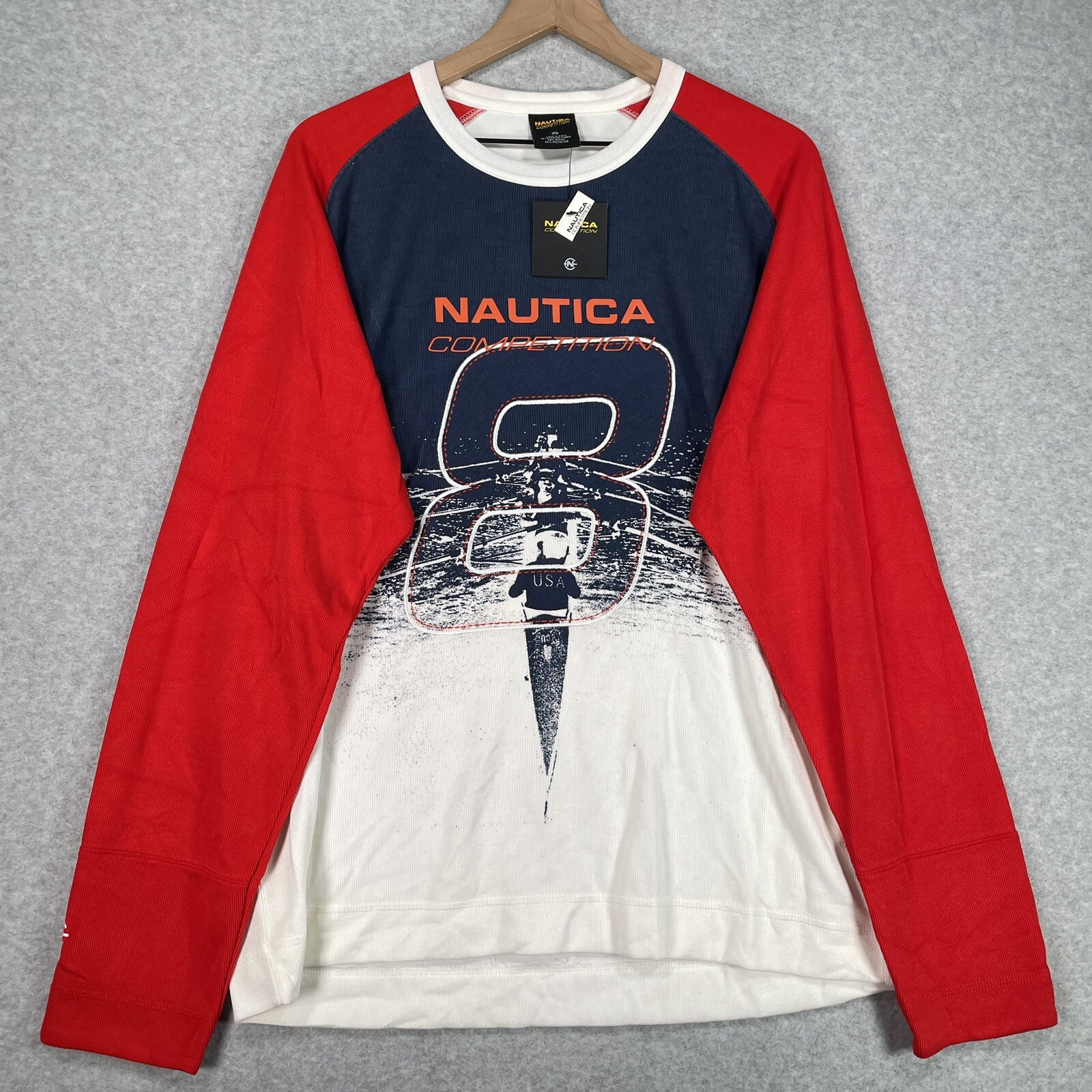 FILA Camicia Nautica Vintage XL Rossa Whie Blu Canottaggio Manica Lunga Preppy USA Pullover