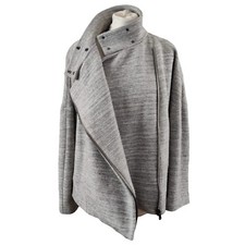 J Brand Womens Biker Style Jacket Grey Size L Wool Cotton Double Breasted Zip Up