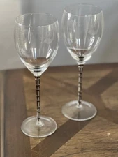 Elegant and Unique Wine Glasses with silver striped stems * set of 2 