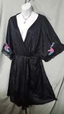 VENTURA Black Robe Short  Sleeve Knee Length Applique  3X  66" Bust