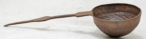 Antique Iron Kitchenware Frying Spoon Original Old Hand Crafted Engraved - Picture 6 of 8
