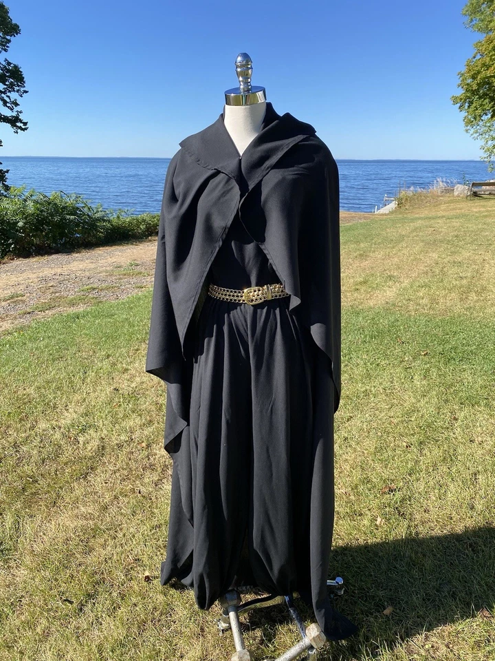 Винтажный гарем костюм черный плащ золотой ремень сумочки Хэллоуин женщина размер средний скромный - Изображение 3 из 4