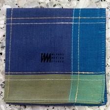 BLUE JAPAN CHECKED VTG ART CLASSIC HANDKERCHIEF COTTON MEN POCKET SQUARE18" M95